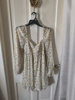 Floral Smocked Babydoll Dress in Cream and Mustard